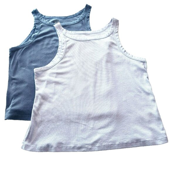 Lot of 2 Gap Rib Tank Tops XXL Stretch Bicoastal Blue Classic China Blue - Picture 1 of 11